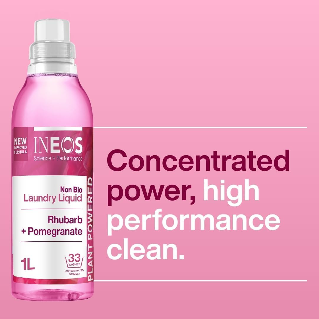 Ineos Next-Gen Non Bio Laundry Washing Liquid Detergent - 33 Washes | 1L | Rhubarb & Pomegranate 3