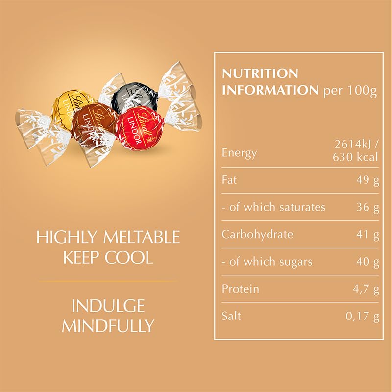 Lindt Lindor Assorted Chocolate Truffles - Smooth Melting Milk, White, Dark & Hazelnut | 600g Box 6