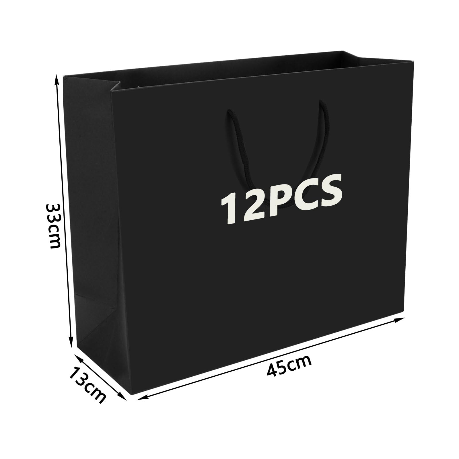 ASelected Large Black Gift Bags - Heavy Cardboard, Reusable, 45x13x33cm | Pack of 12