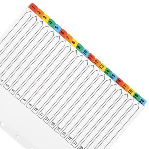 Q-Connect Index A4 Multi-Punched 1-20 Reinforced Multi-Colour Numbered Tabs KF01521 6