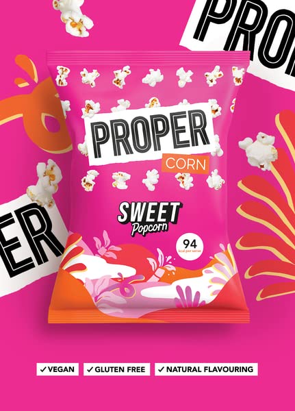 PROPER Sweet Popcorn, 90g Sharing Bag, Pack of 8, Vegan, Gluten-Free, Natural Flavourings, 94 kcal 2
