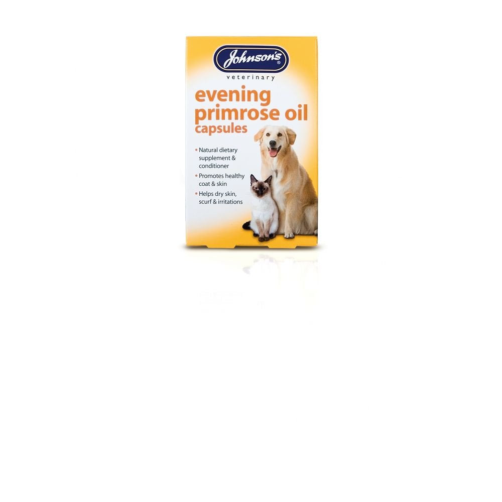 Johnsons Vet Evening Primrose Oil Capsules for Dogs & Cats - 60 Count Skin & Coat Supplement