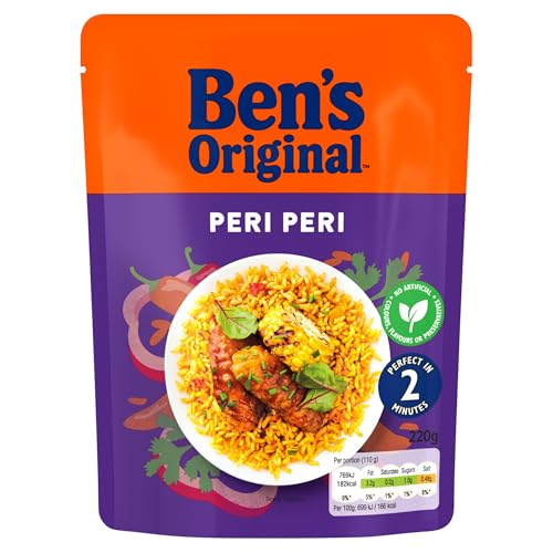 Ben's Original Peri Peri Microwave Rice, 6 x 220g Pouches - Vegetarian, No Artificial Additives