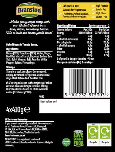 Branston Baked Beans in Tomatensoße – glutenfrei, ballaststoffreich, vegetarisch 3