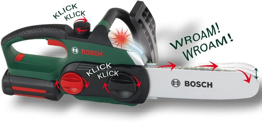 Theo Klein 8399 Bosch Toy Chainsaw - Battery-Powered with Light & Sound Effects for Kids 3+