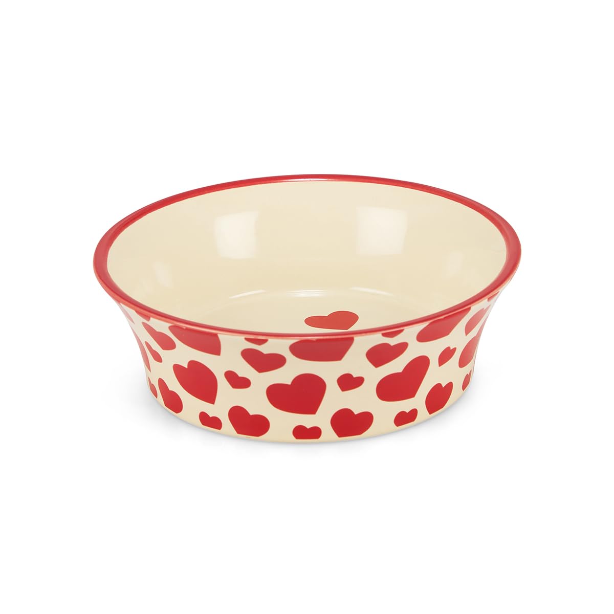 Petface Red Hearts Flared Ceramic Bowl for Cats and Small Dogs | Durable Ceramic | 130x40x130mm