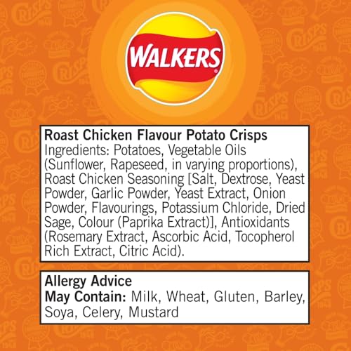 Walkers Roast Chicken Crisps 32.5g (Case of 32) - Made with 100% British Potatoes