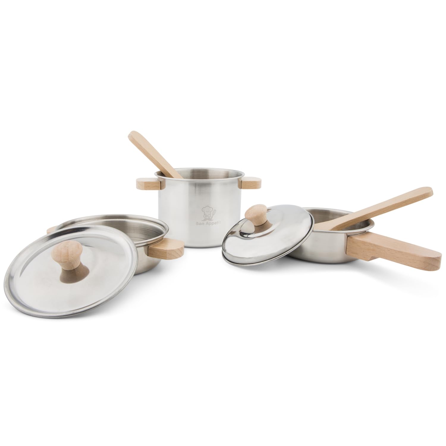 New Classic Toys Metal Pan Set - 7 Piece Pretend Play Kitchen Cookware for Little Chefs 2