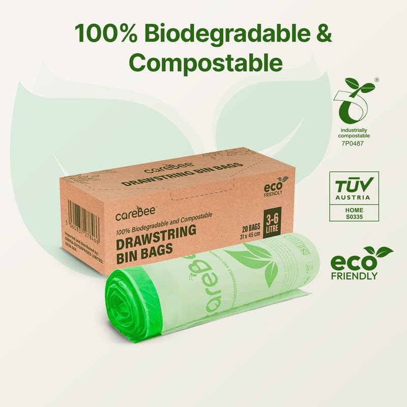 CareBee Heavy Duty Drawstring Bin Bags | 3-6L Capacity | Pack of 20 3