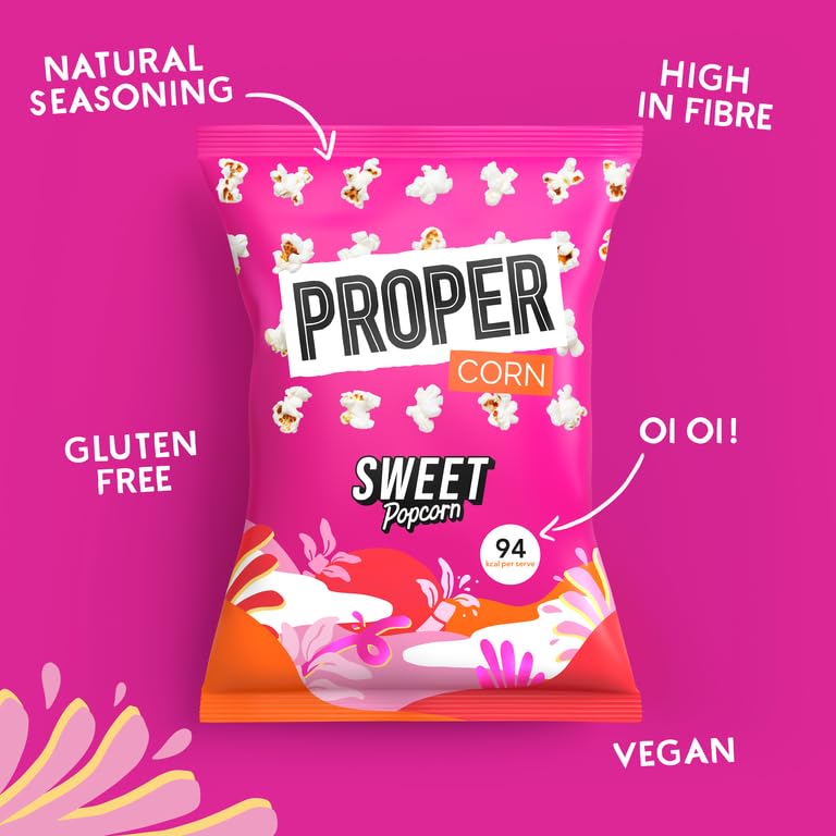 PROPER Sweet Popcorn, 90g Sharing Bag, Pack of 8, Vegan, Gluten-Free, Natural Flavourings, 94 kcal 3