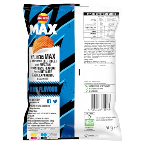 Walkers Max Cheese & Onion Crisps 50g (Pack of 24)