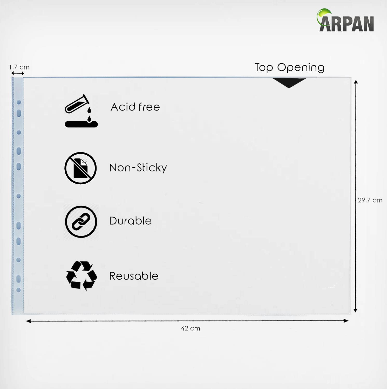 ARPAN Punch Pockets A3 Landscape 60 Micron Acid Free Plastic Poly Pockets Wallet Sleeves (Pack of 52) 5