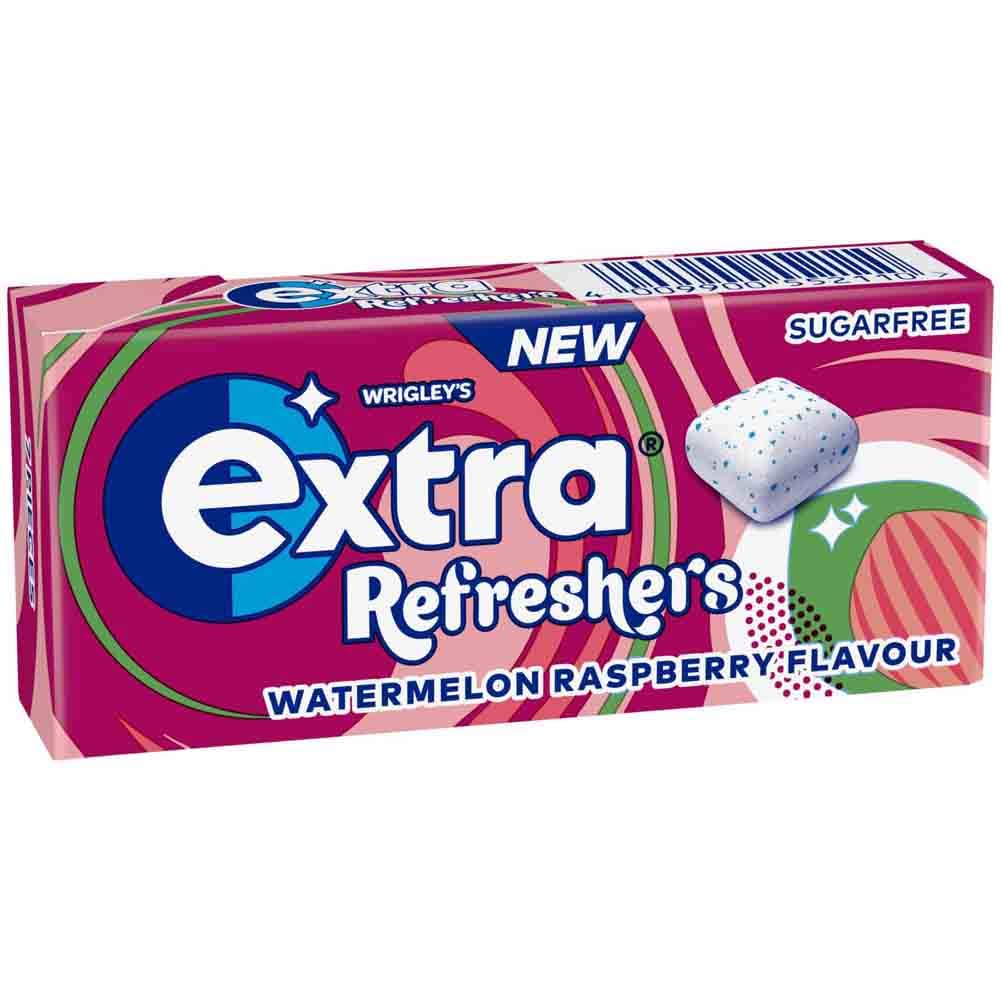 Extra - Refreshers Watermelon Raspberry Flavour Sugarfree Chewing Gum (16 Packs, 7 Pieces Each)