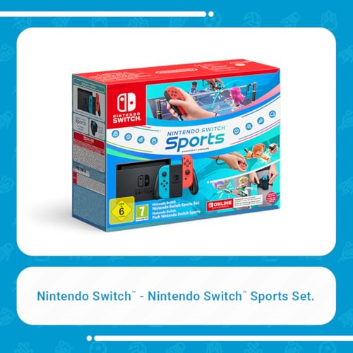 Nintendo Switch (Neon Red/Neon Blue) with Switch Sports Pre-Installed & 12-Month Online Membership