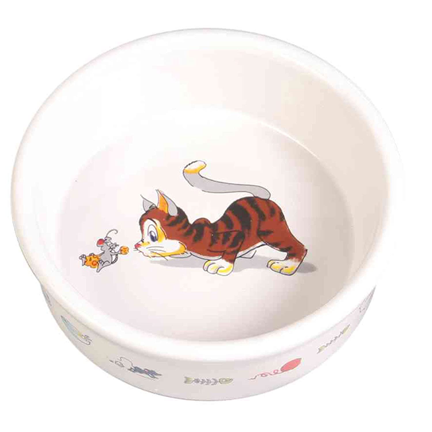 TRIXIE Ceramic Cat Bowl with Motif - Easy to Clean | 0.2 Litre Capacity | White 1