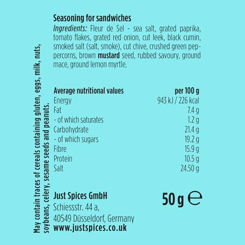 Just Spices Sandwichgewürz, 50 g – Natürliche Kräuter- und Gewürzmischung für Sandwiches, Pitas, Bagels und mehr 7