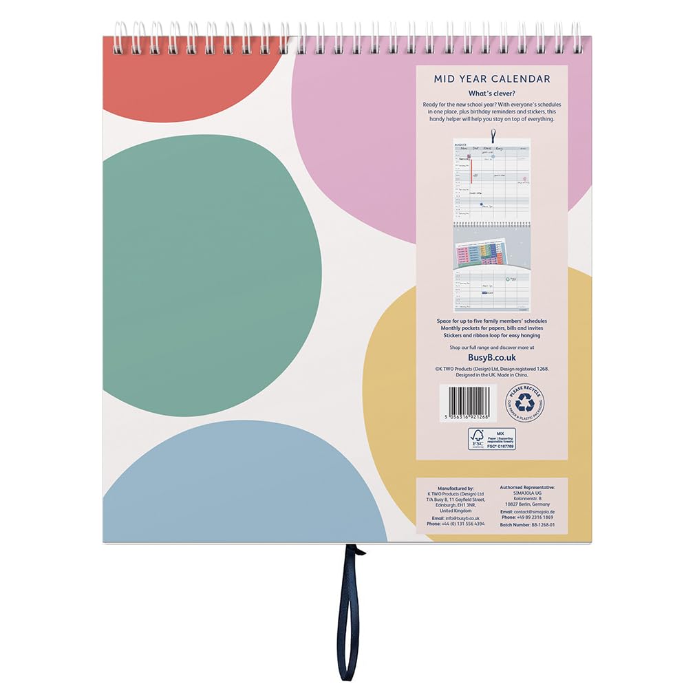 Busy B Family Wall Calendar - Mid-Year Planner Aug '26 - Aug '27 | Organiser for 5 Members | Spot Color 3
