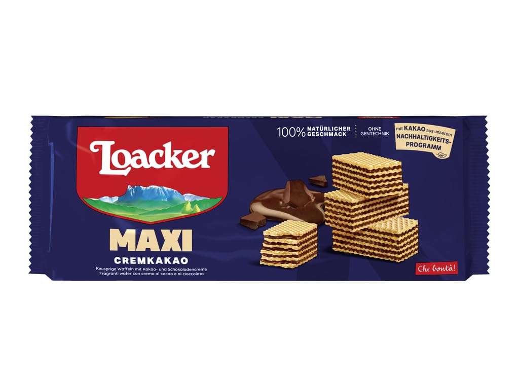 Loacker Maxi Cremkakao Waffelkekse - Reichhaltige Kakaocremefüllung, 200g
