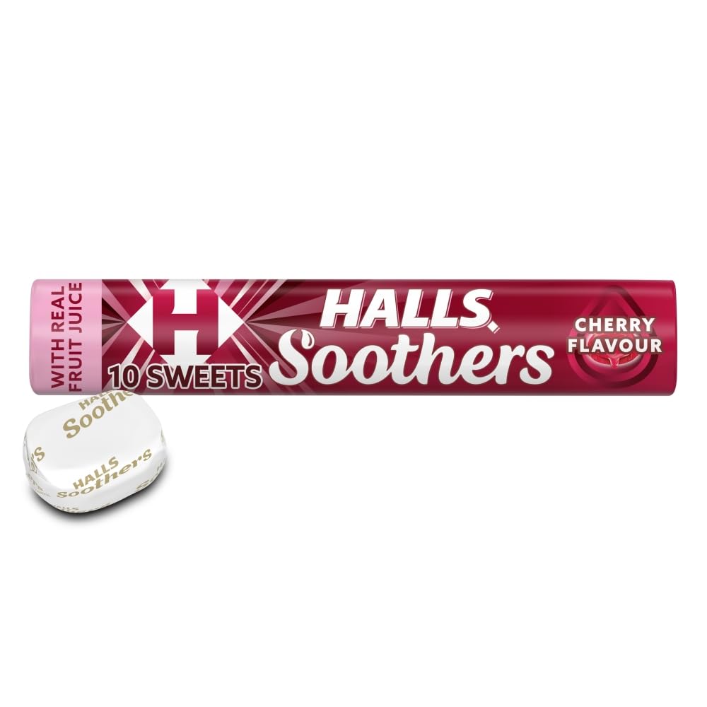 Halls Soothers Cherry Flavour Lozenges with Real Fruit Juice - Pack of 20