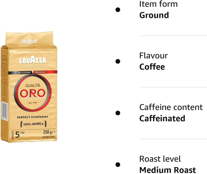 Lavazza Qualità Oro Ground Coffee - 6 x 250g Packs, 100% Arabica Blend for Moka Pot & Filter