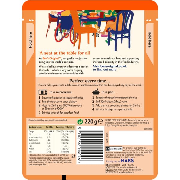 Ben's Original Tomato and Basil Microwave Rice, 6 x 220g Pouches
