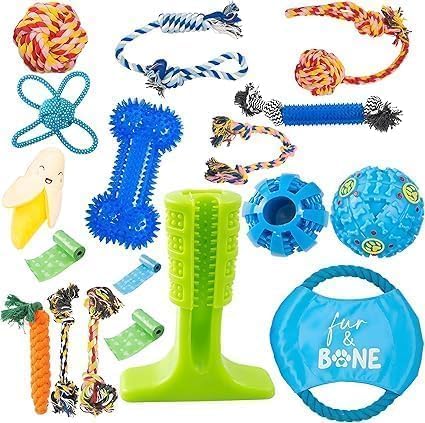 Fur & Bone Dog Chew Toys - 18 Pack Natural Cotton Rope for Small to Medium Puppies