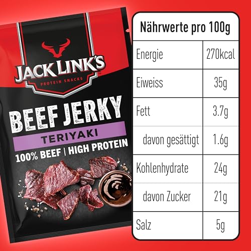Jack Link's Beef Jerky Teriyaki - Box of 12 x 60g - Dried Meat Snack High in Protein
