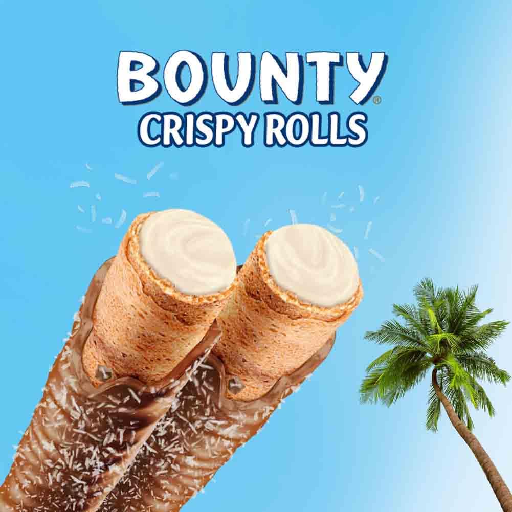 Bounty Crispy Rolls, Milk Chocolate, Coconut, Biscuit Snack Bar, 24-Pack