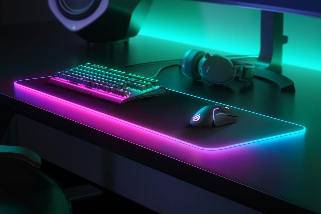 SteelSeries QcK Prism Cloth Gaming Mouse Pad - 2-Zone RGB Illumination - XL Size 900x300mm - Black + RGB