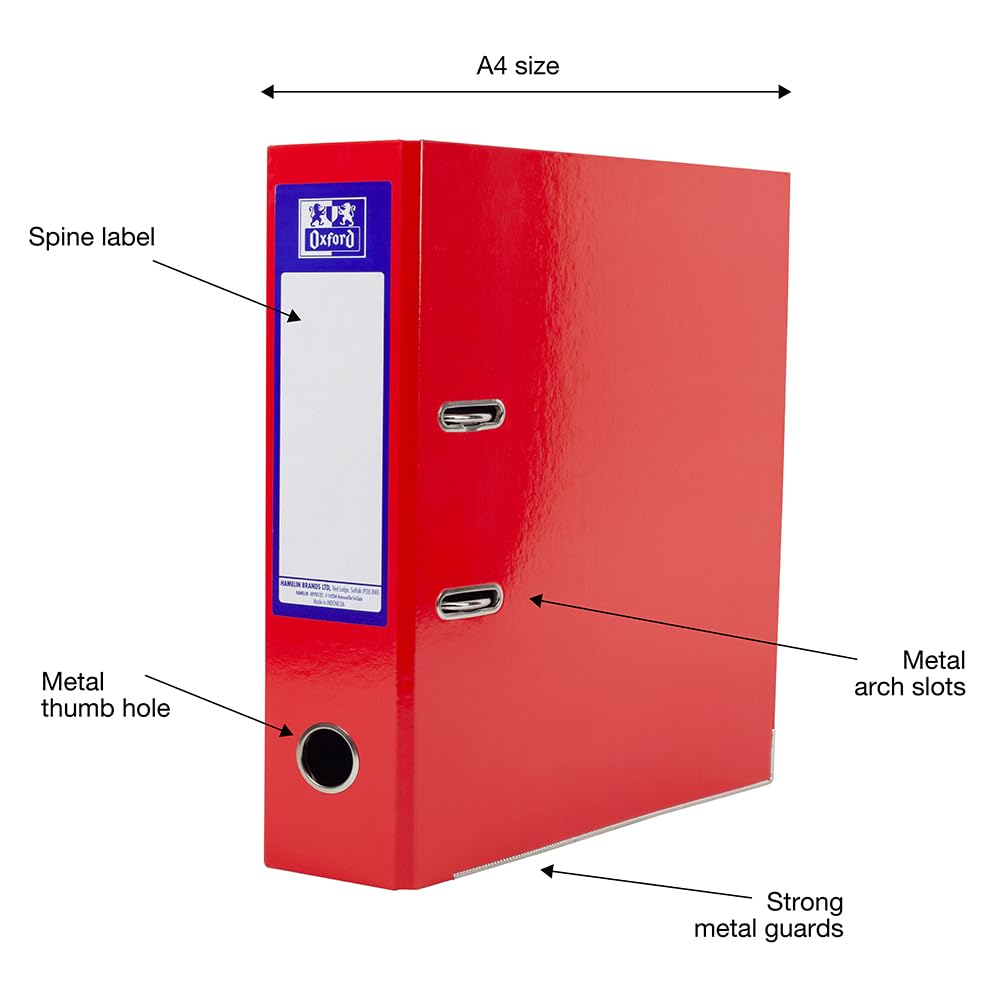 Oxford A4 Lever Arch File - 70mm Spine, 560 Sheet Capacity | Pack of 3 Assorted Colours 3