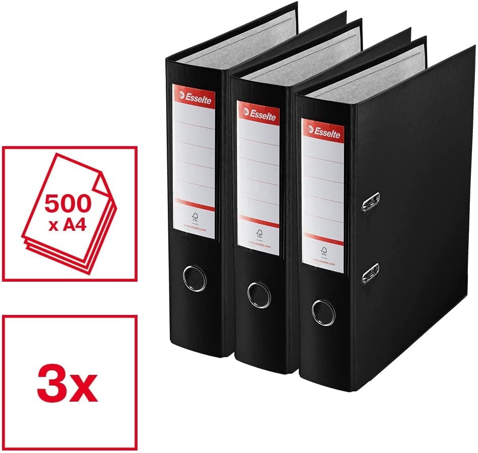 Esselte A4 Lever Arch Files, Red File Folders 624292, 3 Count (Pack of 1)