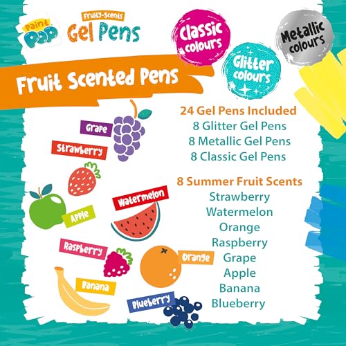 Paint Pop Fruity Scents Gel Pens - 24 Count Set with Glitter, Shimmery Metallic & Classic Finishes 4