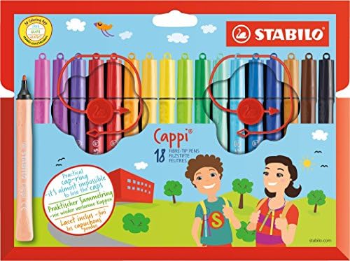 STABILO Cappi Felt Tip Pens - 18 Assorted Colors with Cap Rings for Kids 1