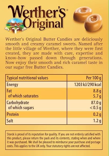 Werther's Original Sugar-Free Butter Caramel Candies, Gluten-Free & Vegetarian, 42 g Box (Pack of 20)
