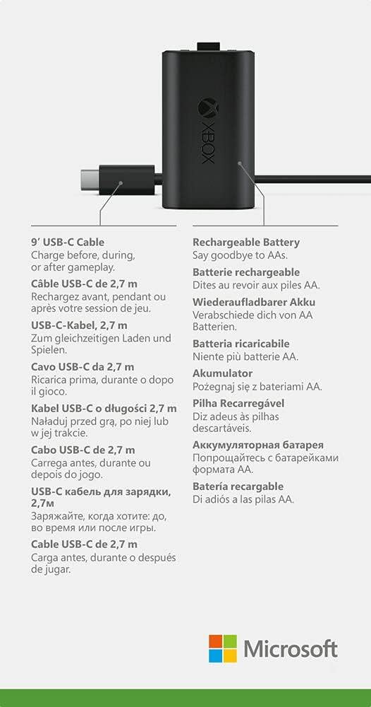 Xbox Play and Charge Kit - Rechargeable Battery + USB-C Cable for Xbox Controllers