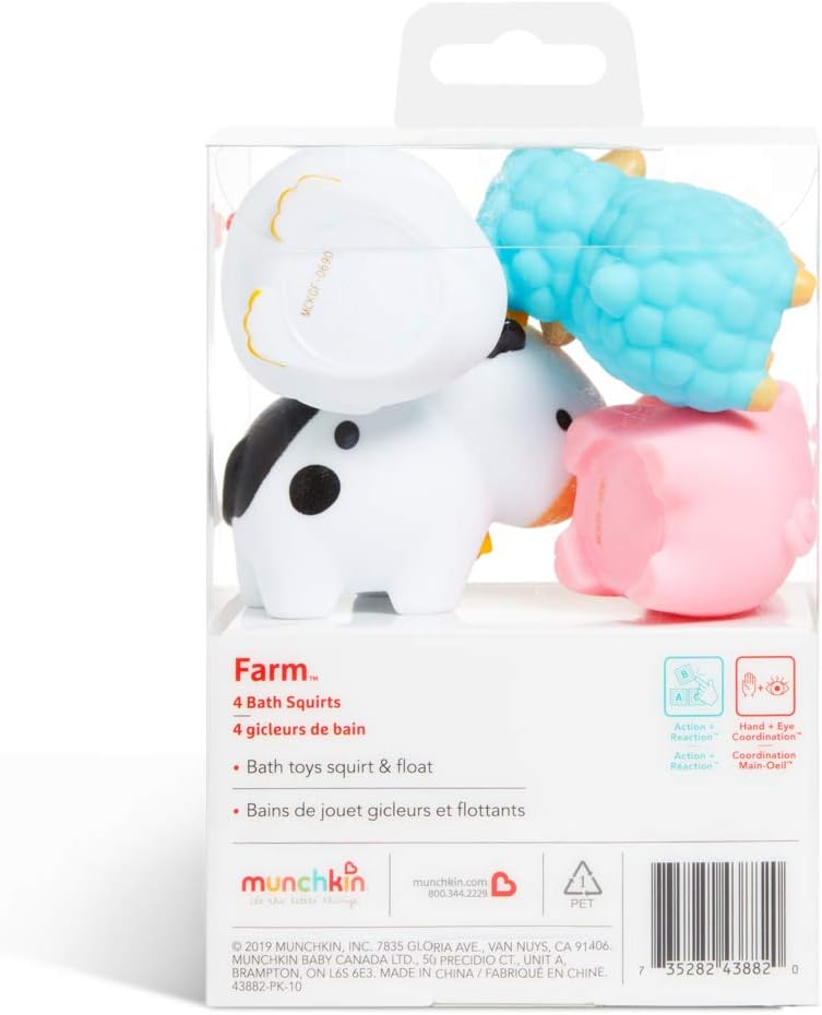 Munchkin Floating Farm Animal Bath Squirt Toys - 4 Pack for Babies & Toddlers