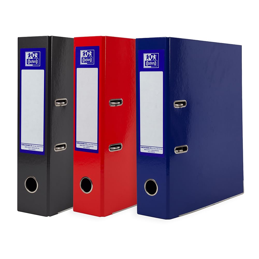 Oxford A4 Lever Arch File - 70mm Spine, 560 Sheet Capacity | Pack of 3 Assorted Colours 1