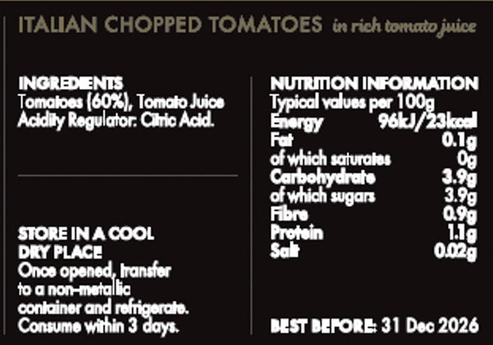 Epicure - Italian Chopped Tomatoes in Rich Tomato Juice 400g Multipack (4 Tins)