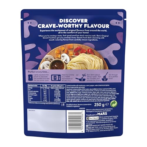 Ben's Original - Street Food Chinese Chow Mein Style Noodles Ready Meal (6x 250g)