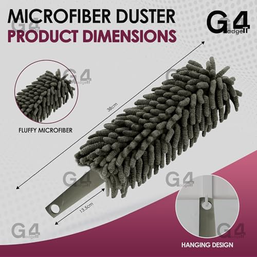 G4GADGET Microfiber Duster Grey - Washable Duster for Cleaning Window Blinds and Home Surfaces