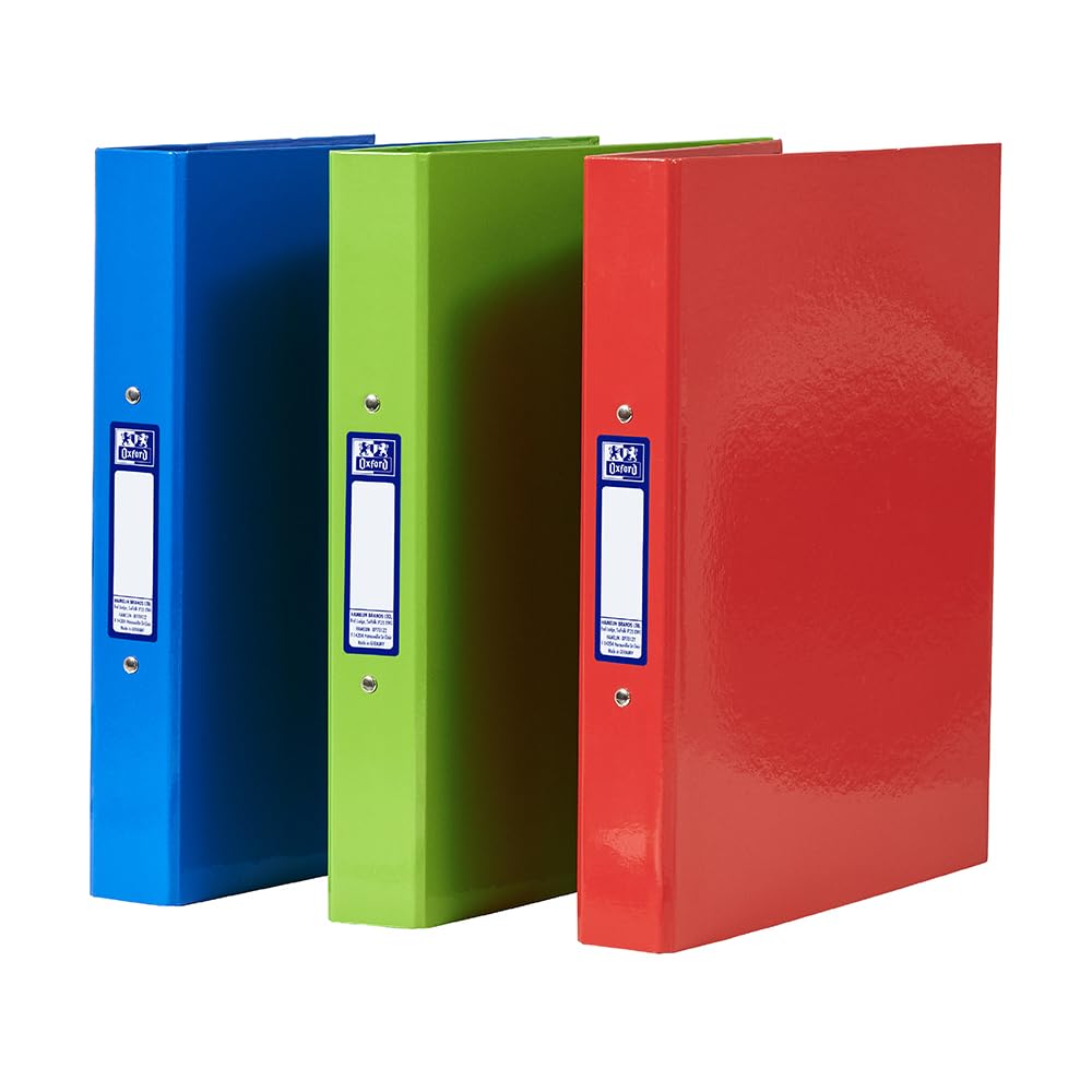 Oxford A4 O-Ring Binders - 3 Pack Red Green Blue | 40mm Spine | 250 Sheet Capacity