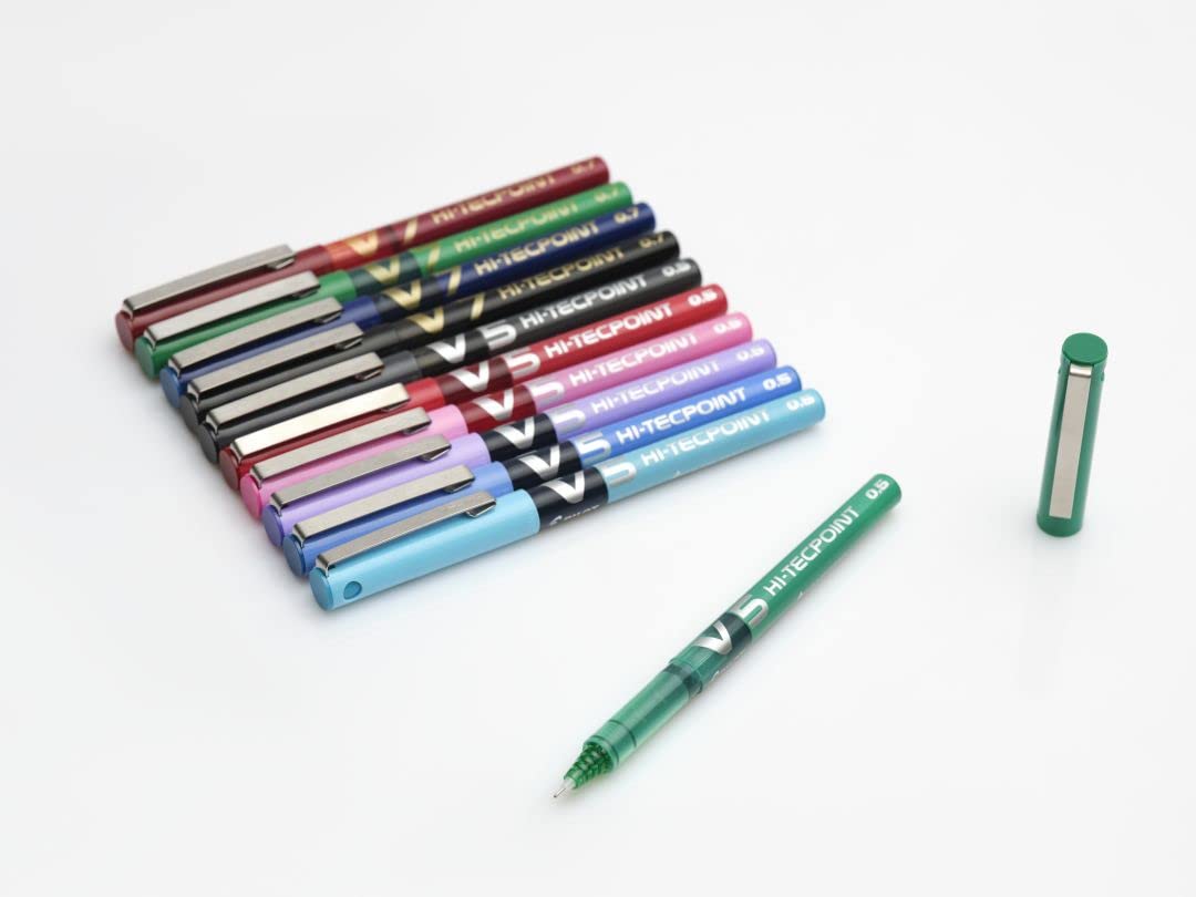 PILOT V5 Hi-Tecpoint Liquid Ink Rollerball Pen - Fine 0.5mm Tip | Pack of 5 Black Pens 8