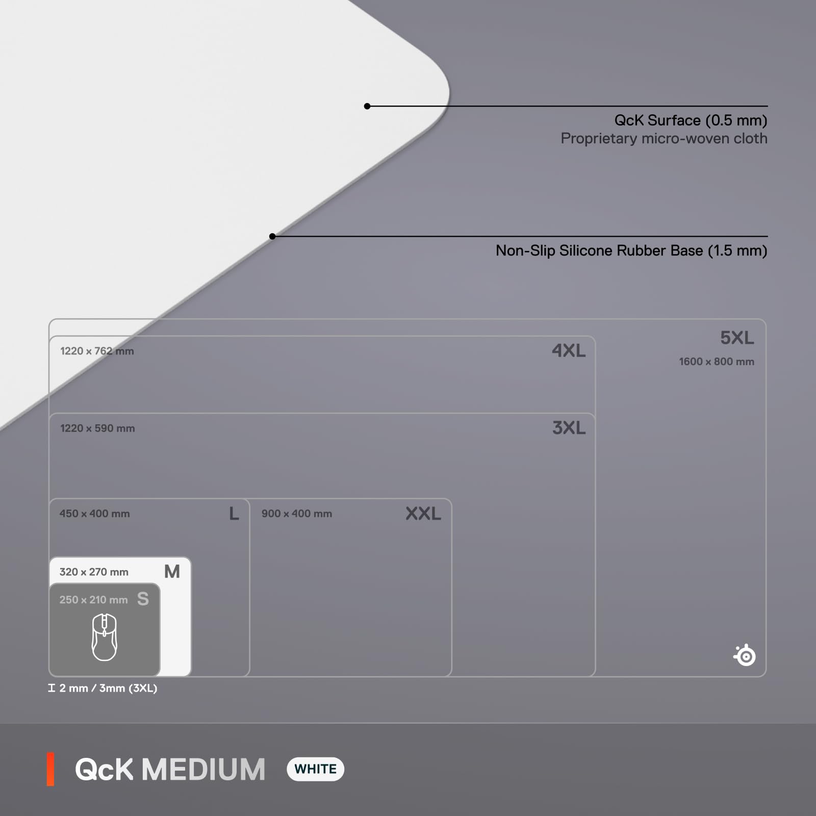 SteelSeries QcK Medium Gaming Mousepad - White - Non-Slip Rubber Base 14