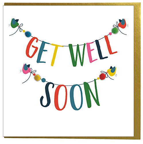 Claire Giles Greeting Cards Get Well Soon Card with Colourful Pompoms | 150x150mm | Blank Inside 2
