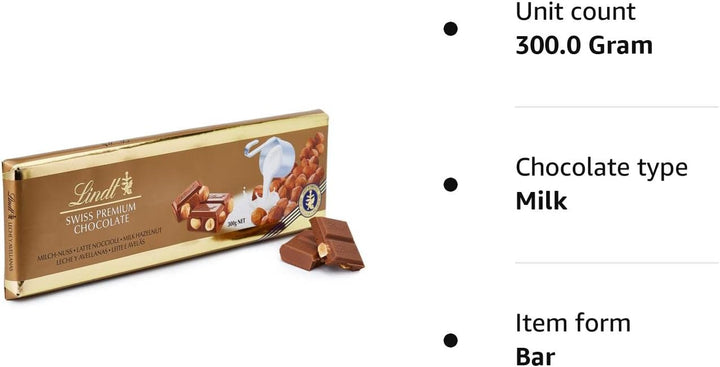 Lindt Swiss Milk Chocolate and Crunchy Hazelnut Gold Bar 300 g