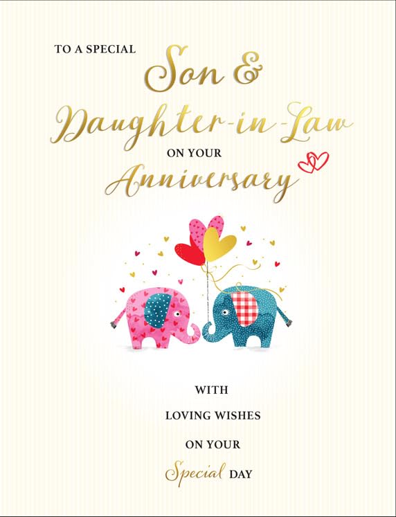 Piccadilly Greetings Anniversary Card for Son & Daughter-in-Law | 8 x 6 Inches | Red and Metallic