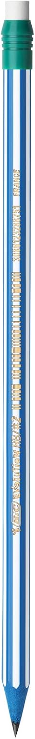 BIC Evolution Graphite Pencils - Pack of 8 - HB Pencils with Eraser - Colourful Stripe Design and Shock-Resistant Lead