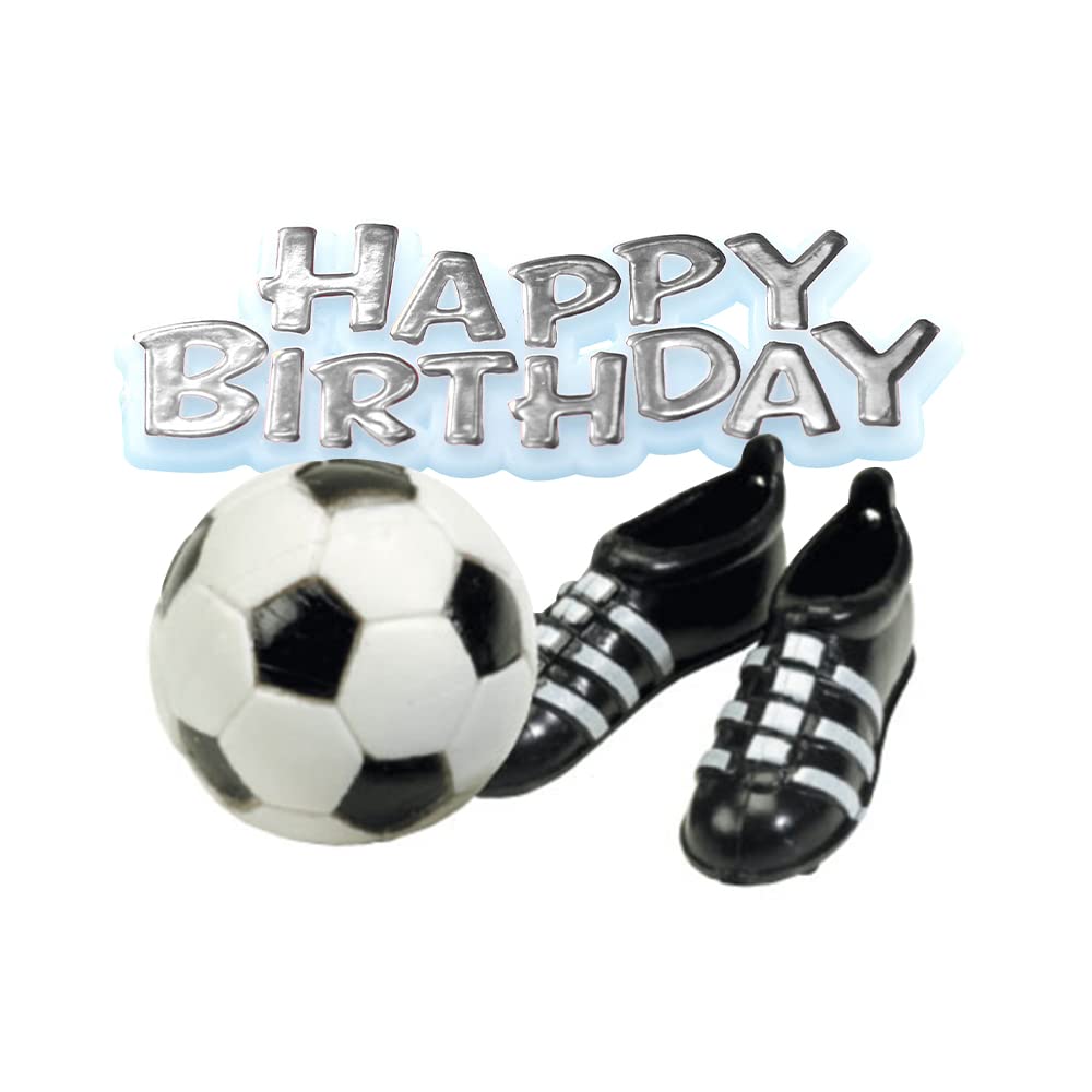 Anniversary House Football, Boots & Happy Birthday Motto Cake Topper Kit | 4 Pieces 1