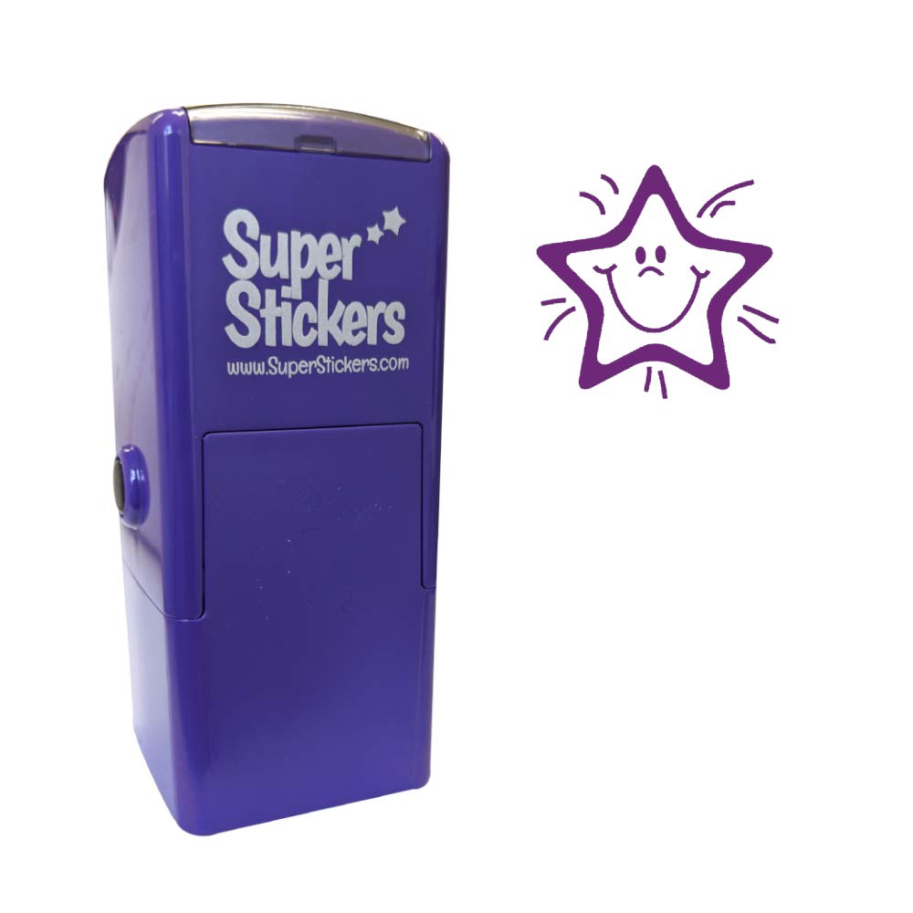 SuperStickers Smiley Star Stamper - Purple, Small, Self-Inking Teacher Stamp 1
