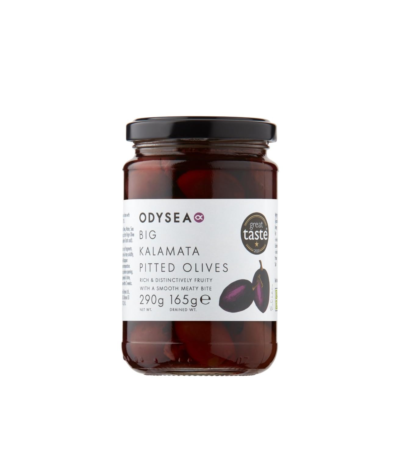 Odysea Pitted Kalamata Olives in Brine with EVOO | 290 g Glass Jar